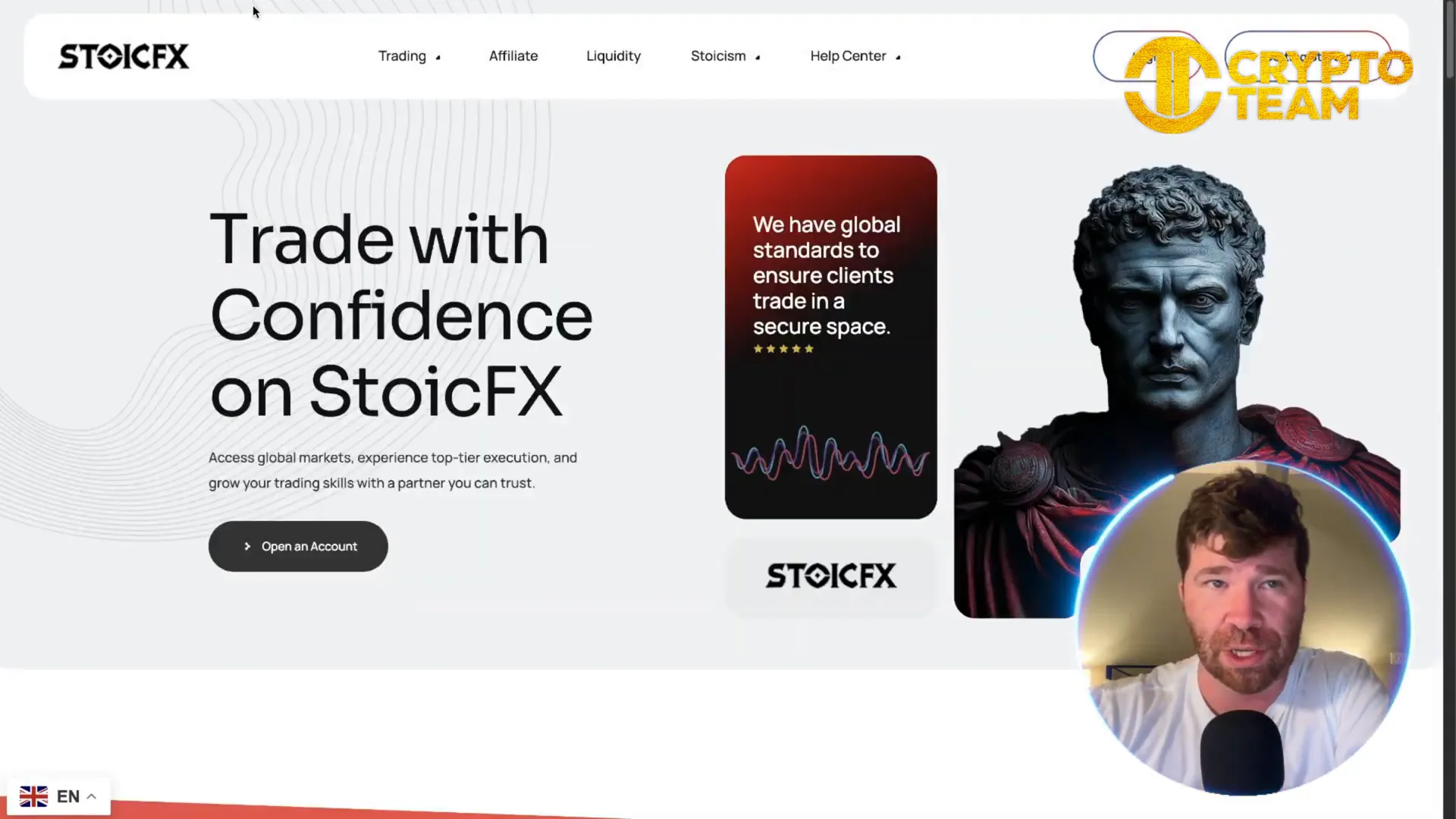 Stoic FX platform homepage showing simple navigation