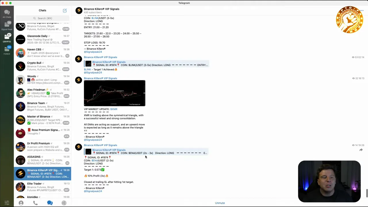 Binance Killers signal showing entry, targets, stop loss