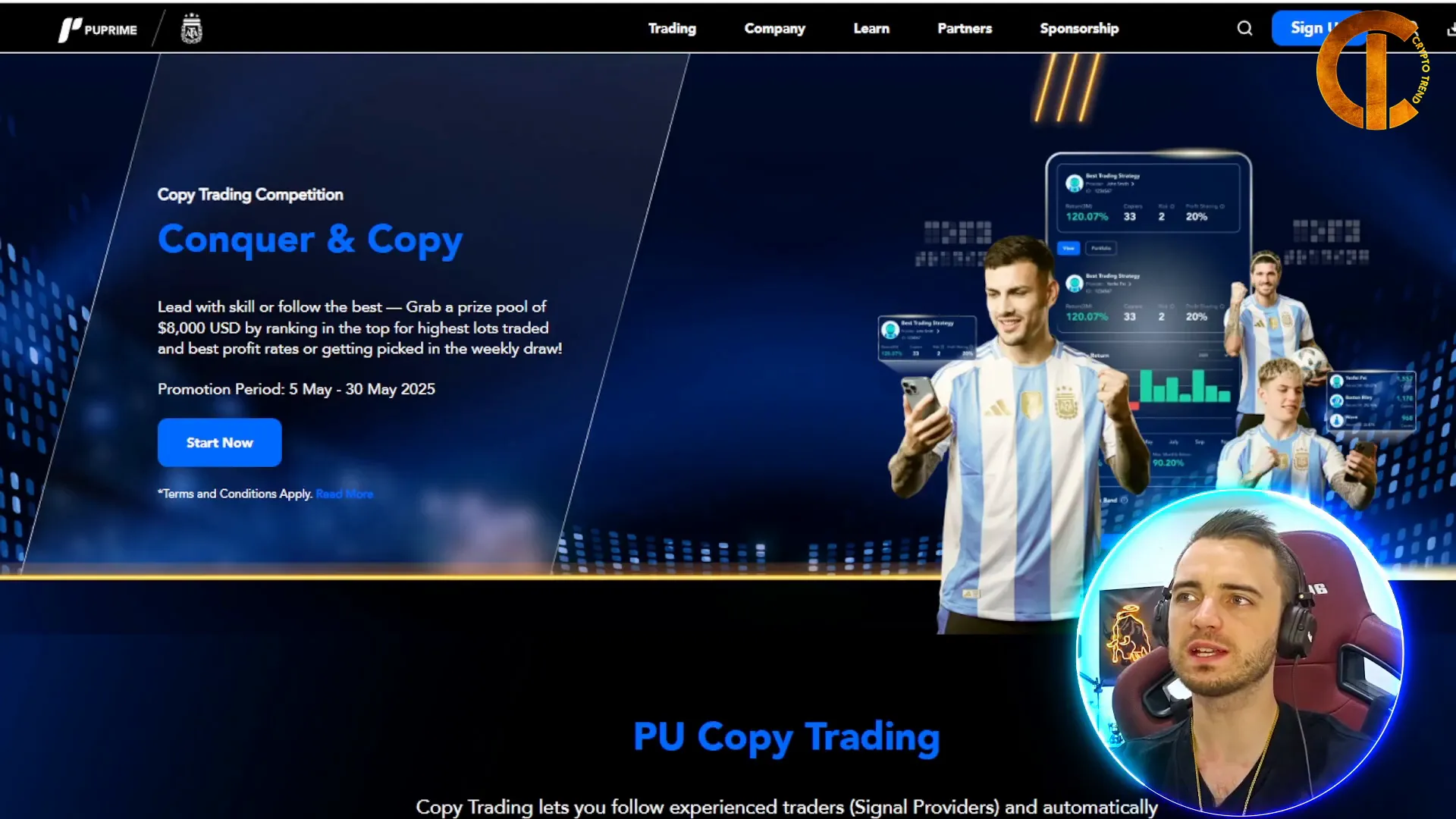 PU Prime website showing the copy trading contest