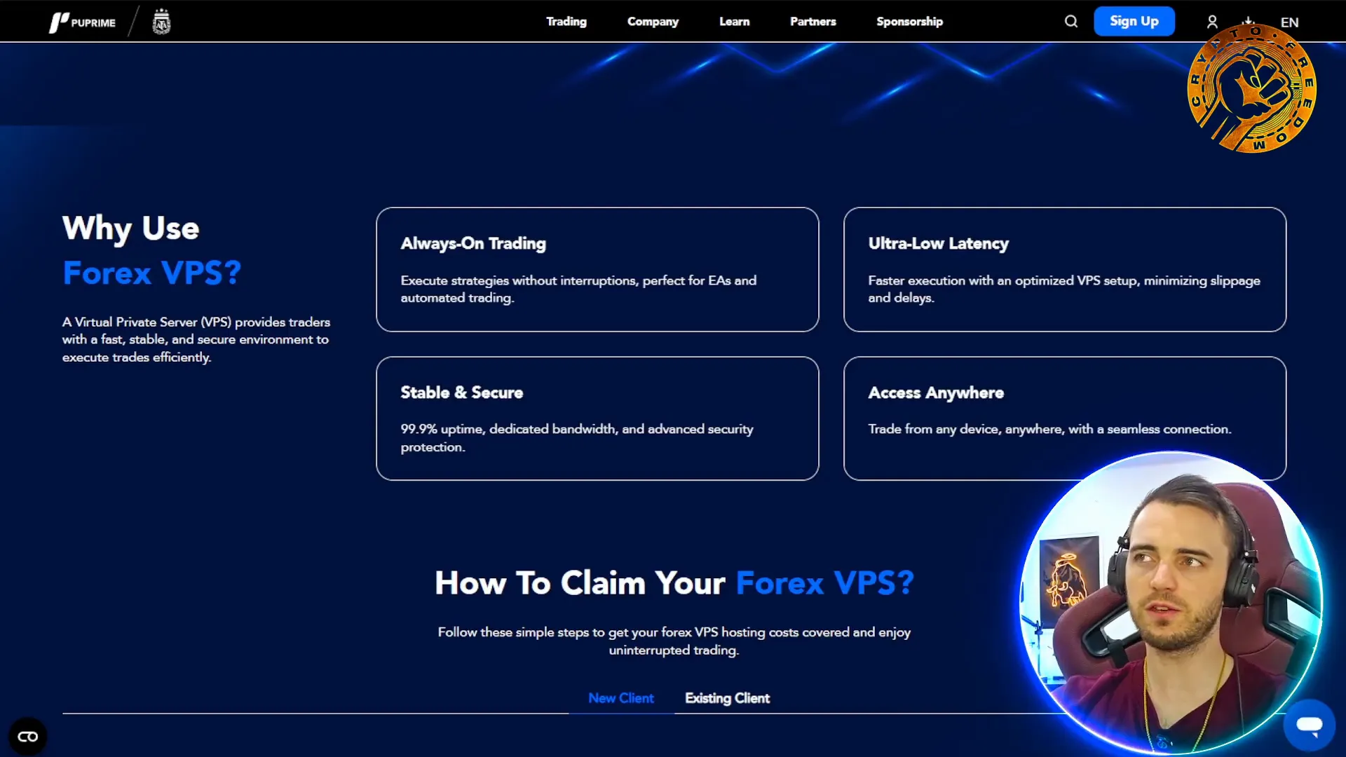 PU Prime website showcasing Forex VPS options
