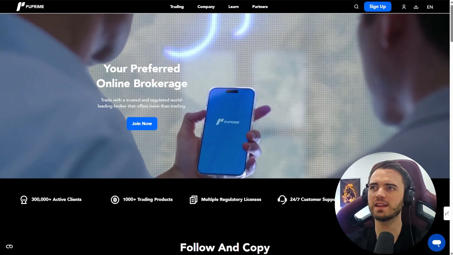 PU Prime homepage with professional appearance