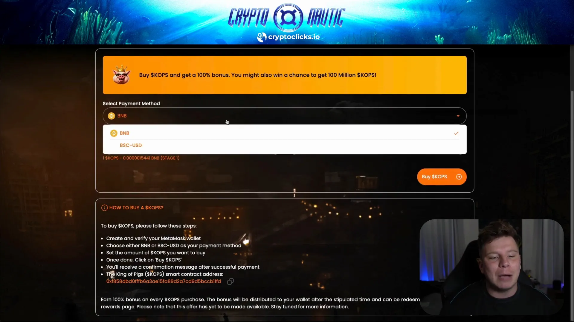 King of Pigs pre-sale page with wallet connection and bonus details