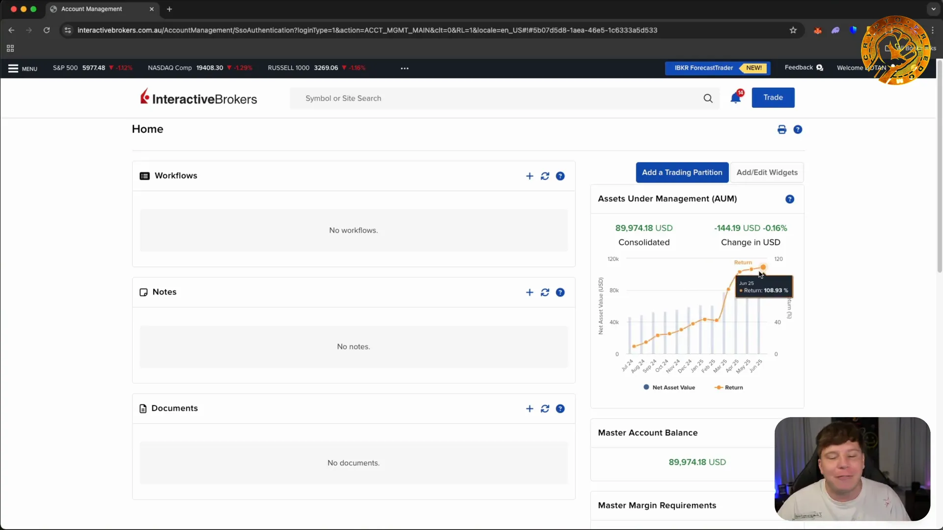 Interactive Brokers account graph showing steady and then rapid growth
