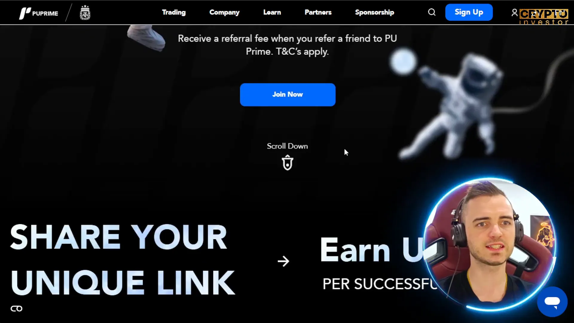 PU Prime website showing the refer a friend campaign