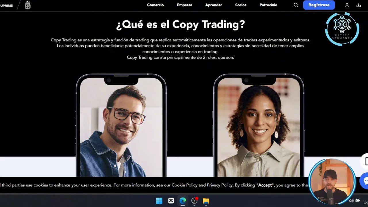 Sección ¿Qué es el Copy Trading? en una web, con dos imágenes de perfil en móviles que ilustran los roles de copy trading.