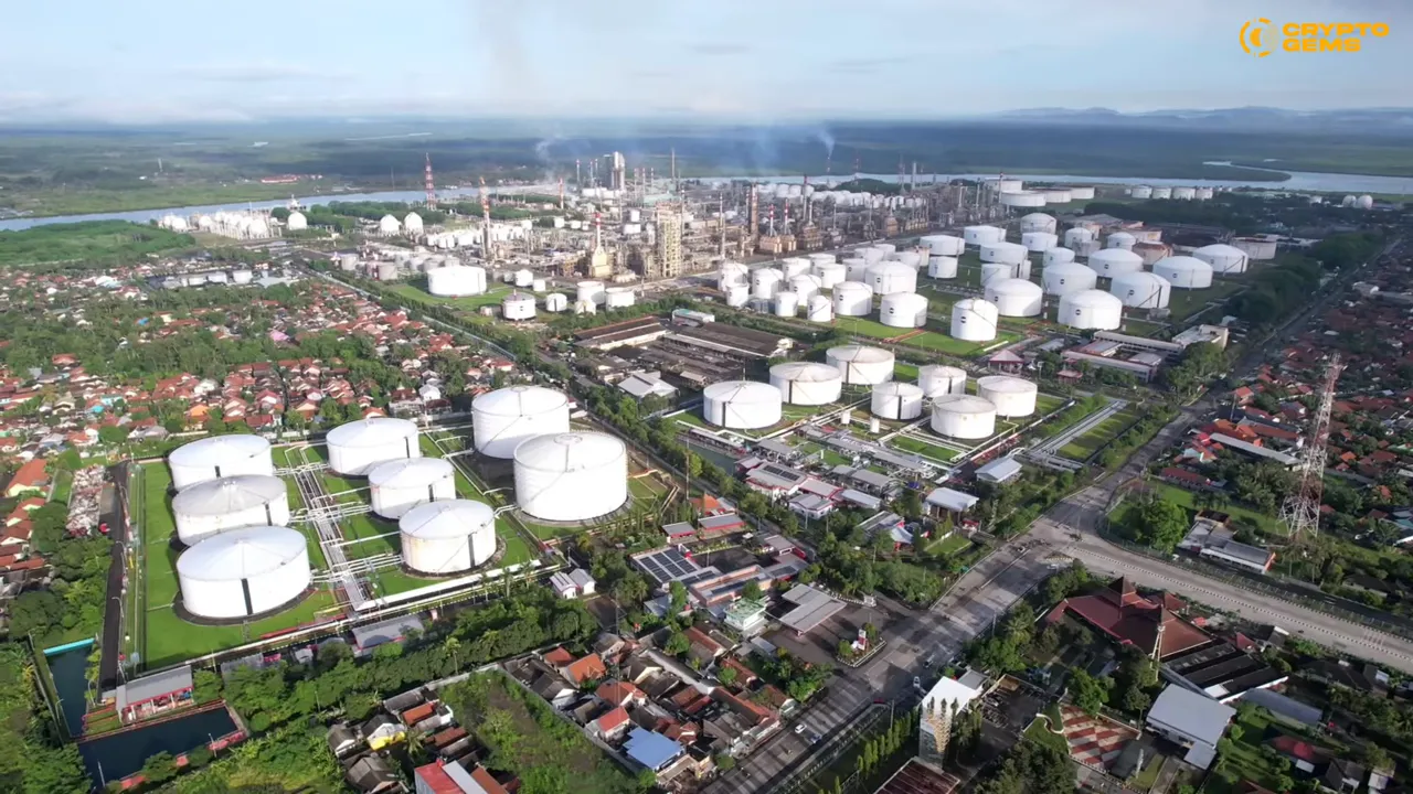 Aerial view of oil storage tanks and refinery complex