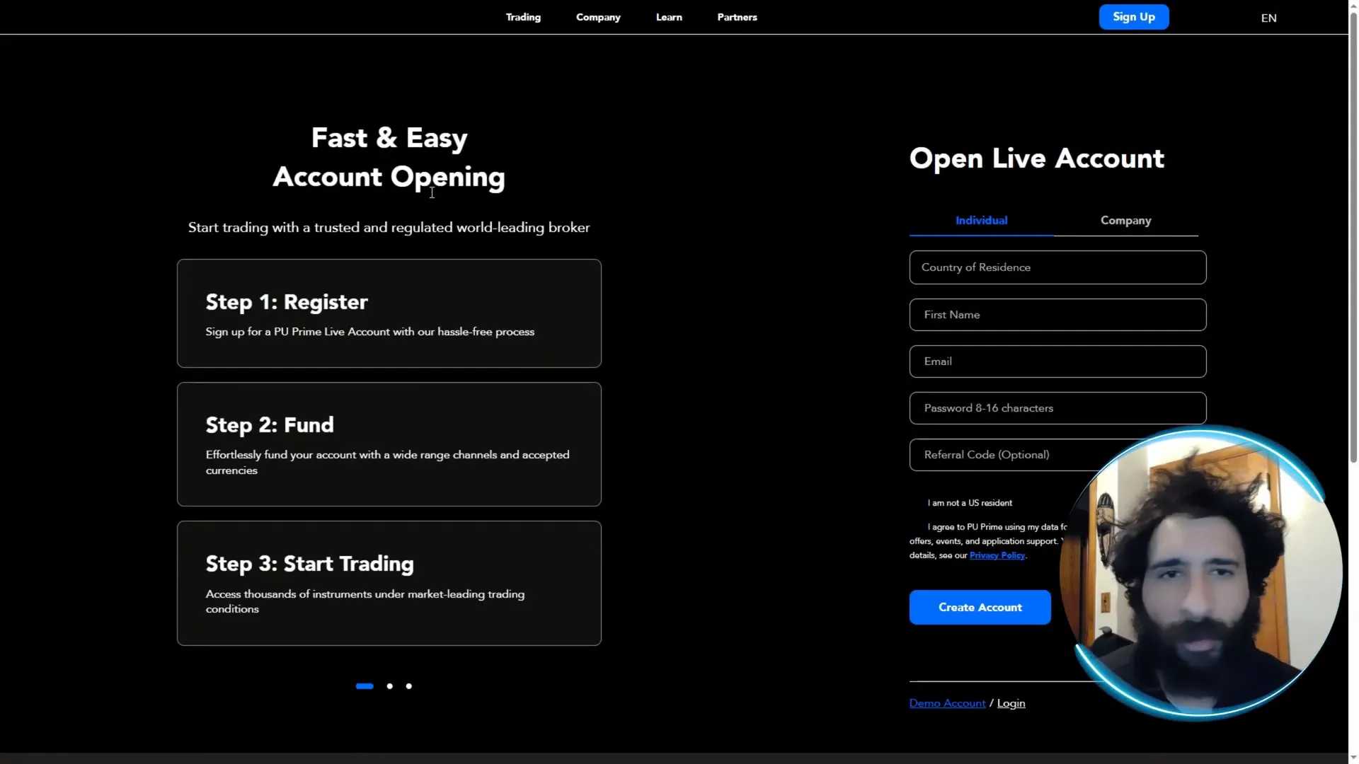 Screenshot of PU Prime landing page