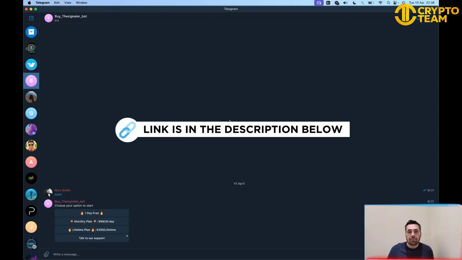 Telegram page for The Signaler free trial sign-up