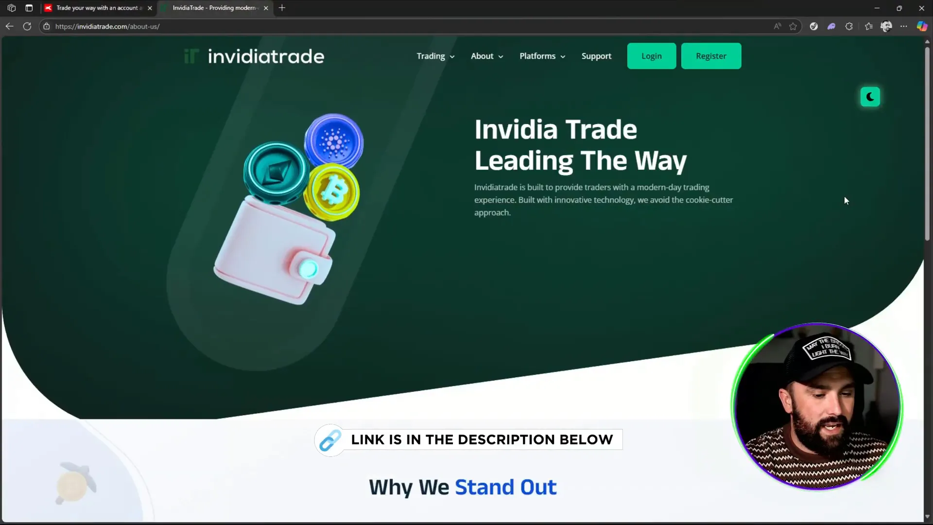 InvidiaTrade platform interface with day and night mode options