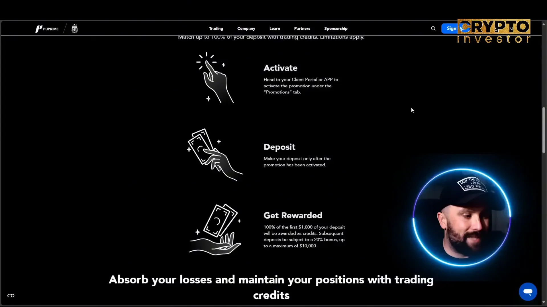 PU Prime promotion tab showing deposit bonus activation