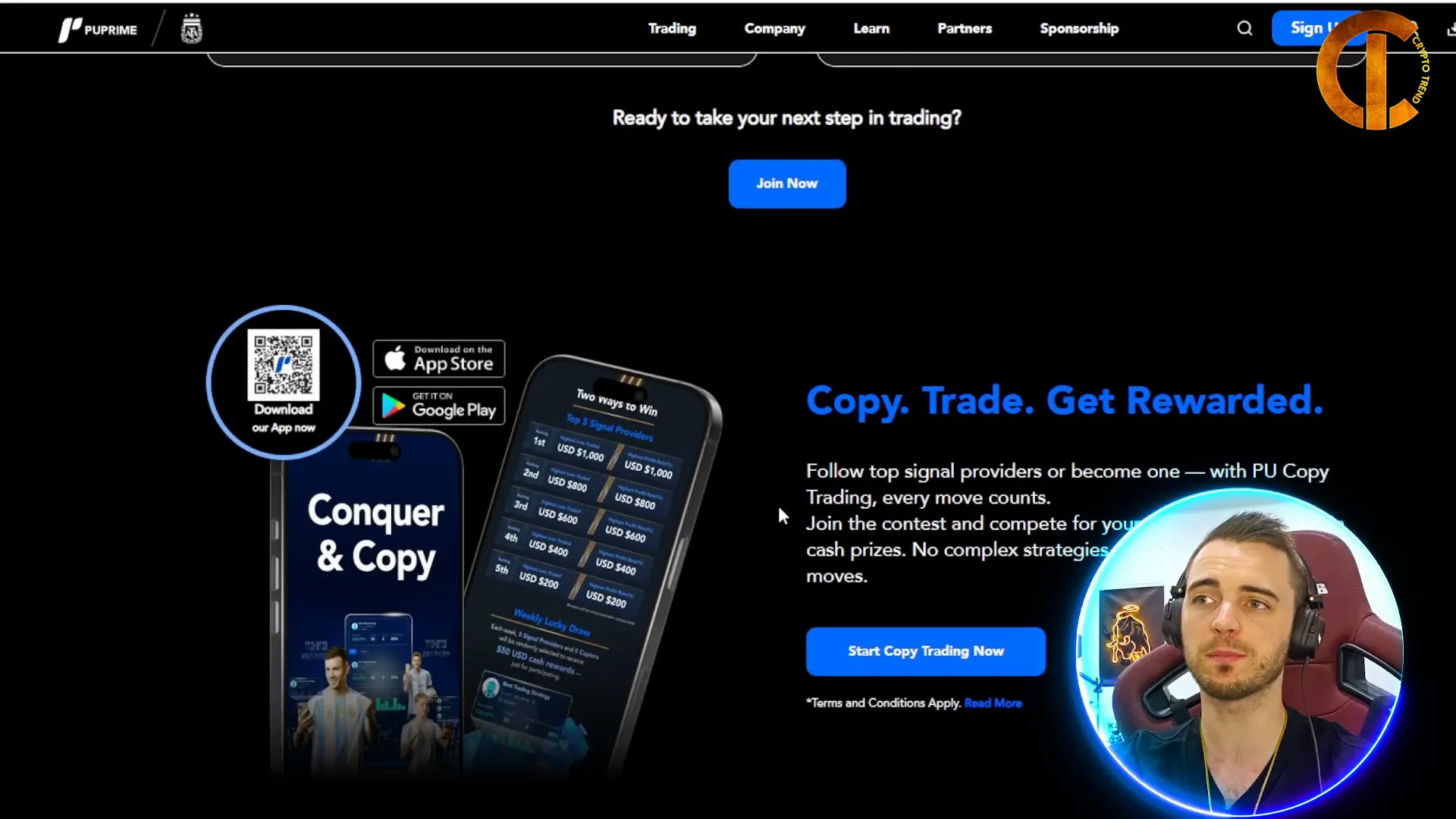 PU Prime app interface showing copy trading features