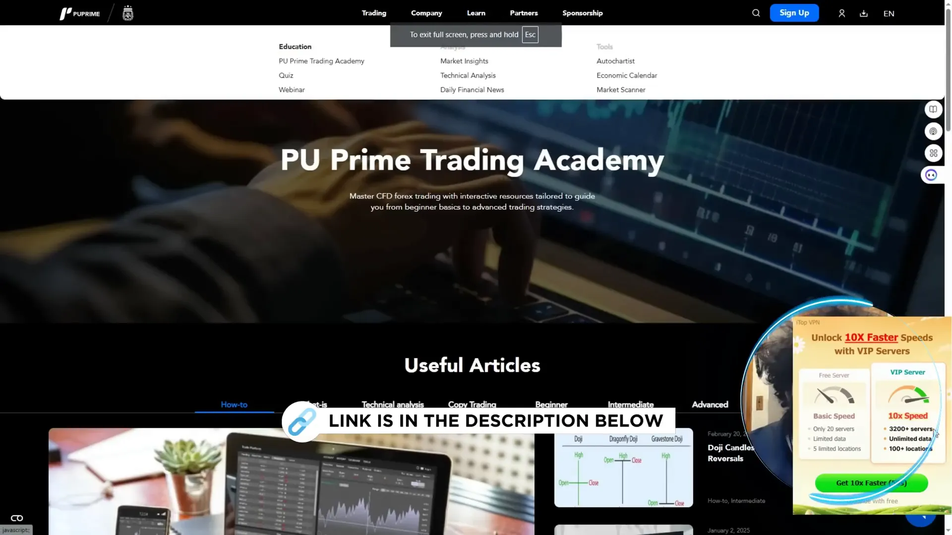 PU Prime website homepage showing the educational hub