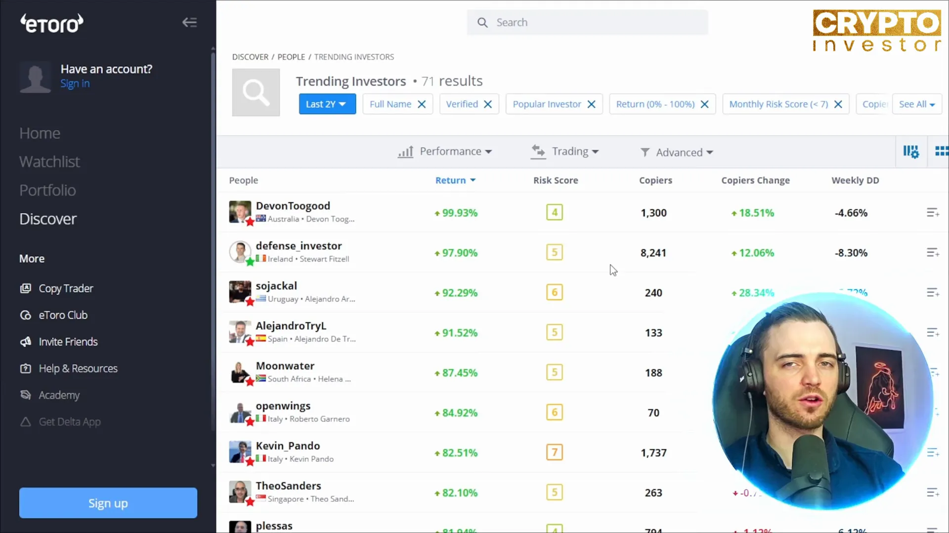 Trader leaderboard on PU Prime showing returns, risk score and trade frequency