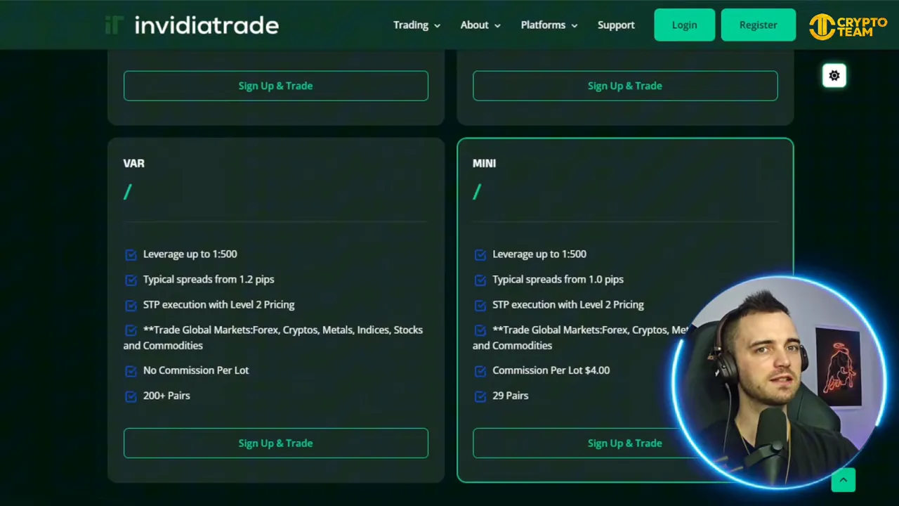 InvidiaTrade leverage options showing up to 500x available across account levels