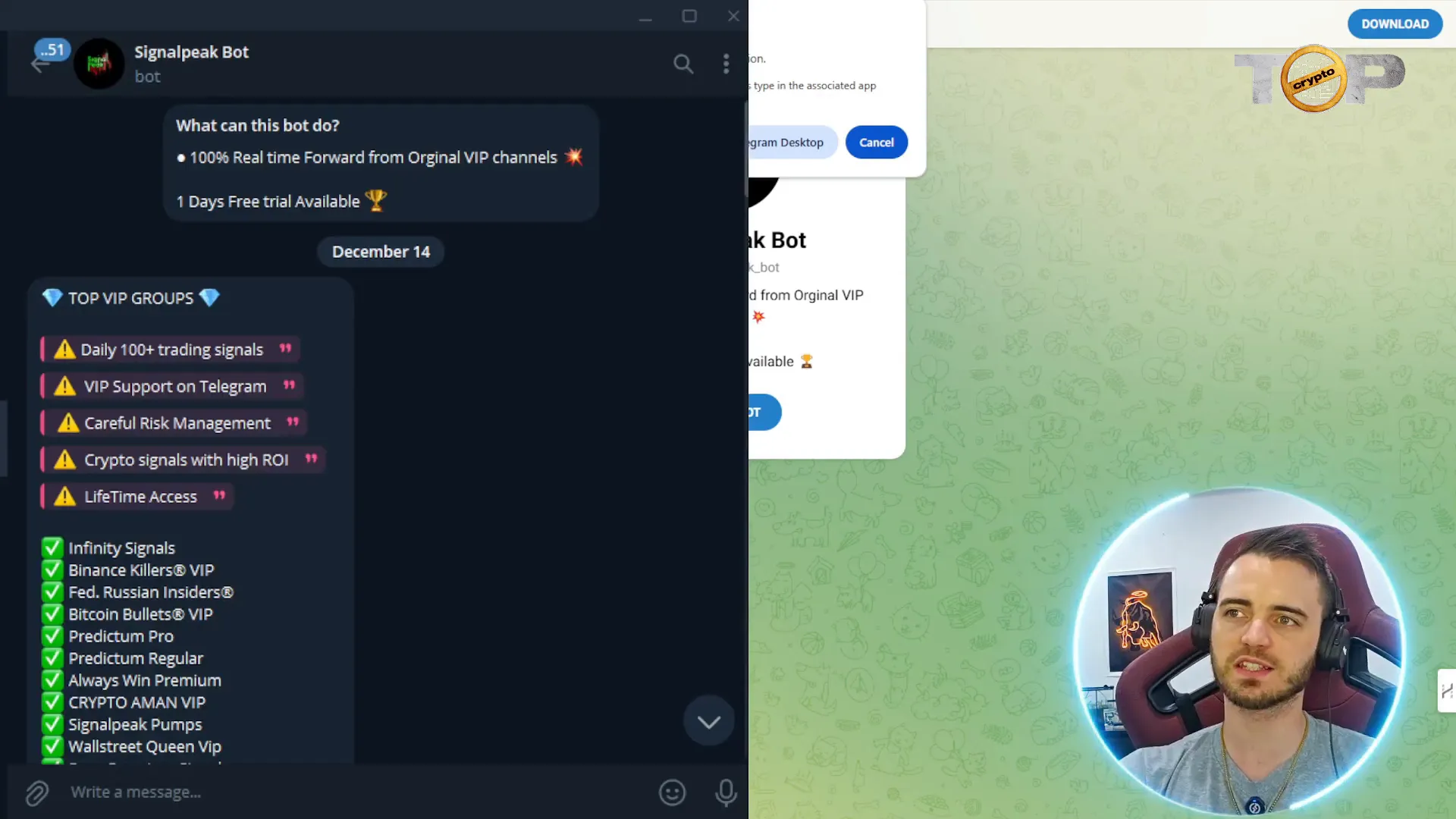 Signal Peak Telegram Bot Interface