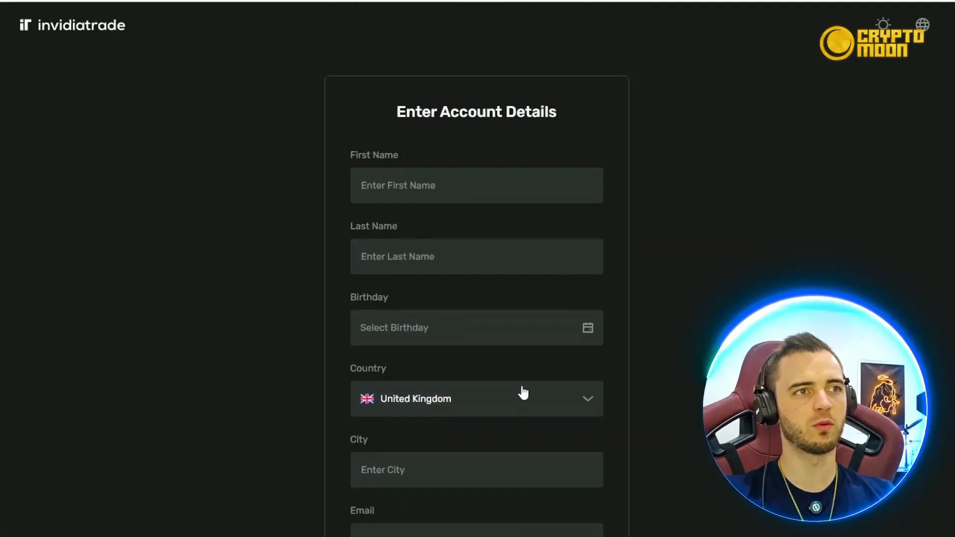InvidiaTrade easy sign-up form for individual accounts