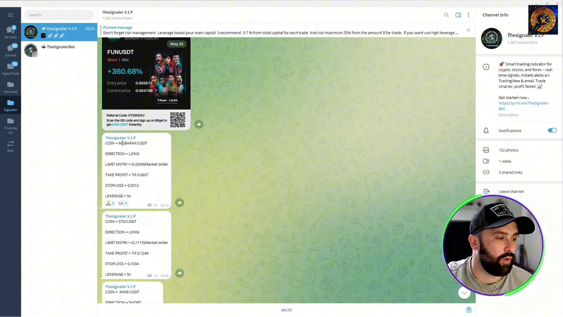 Screenshot of VIP signal group showing multiple high-profit trades with detailed information