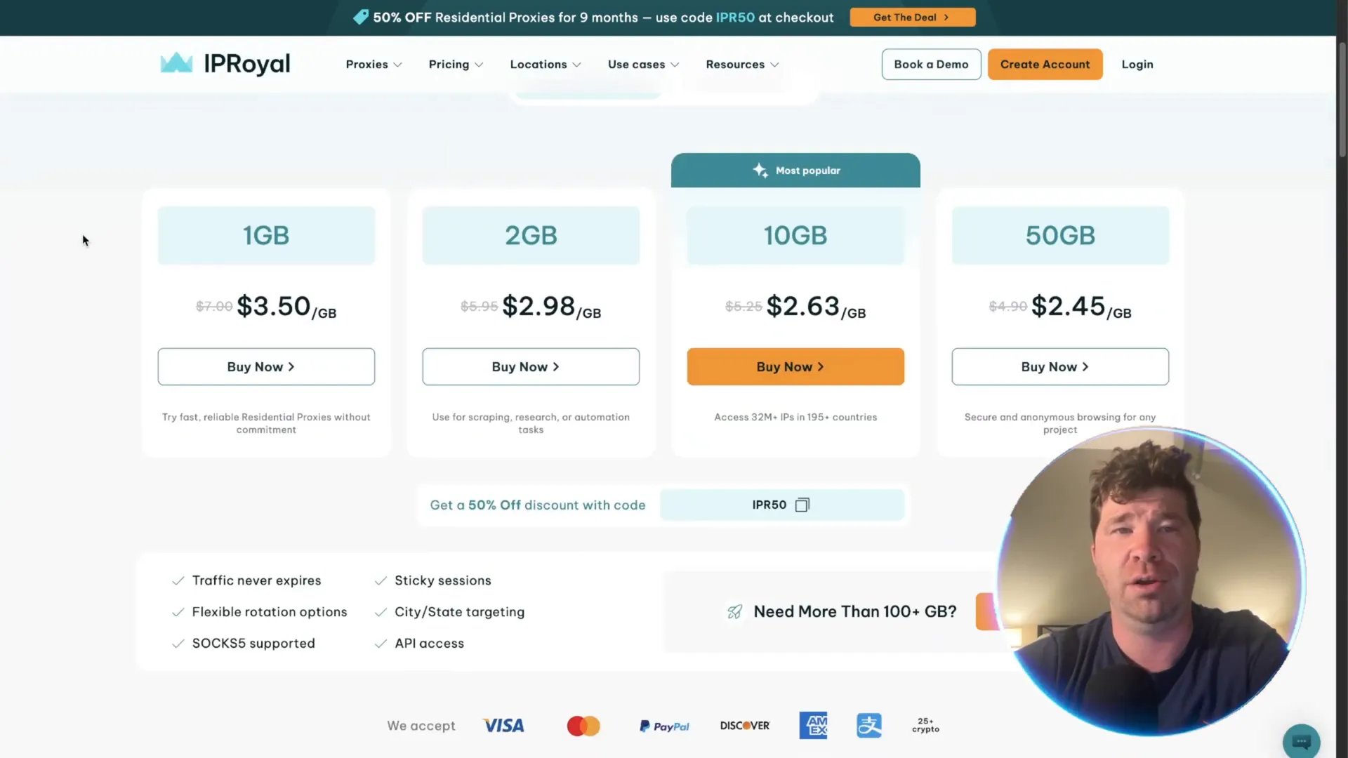 IP Royal pricing page showing proxy server plans