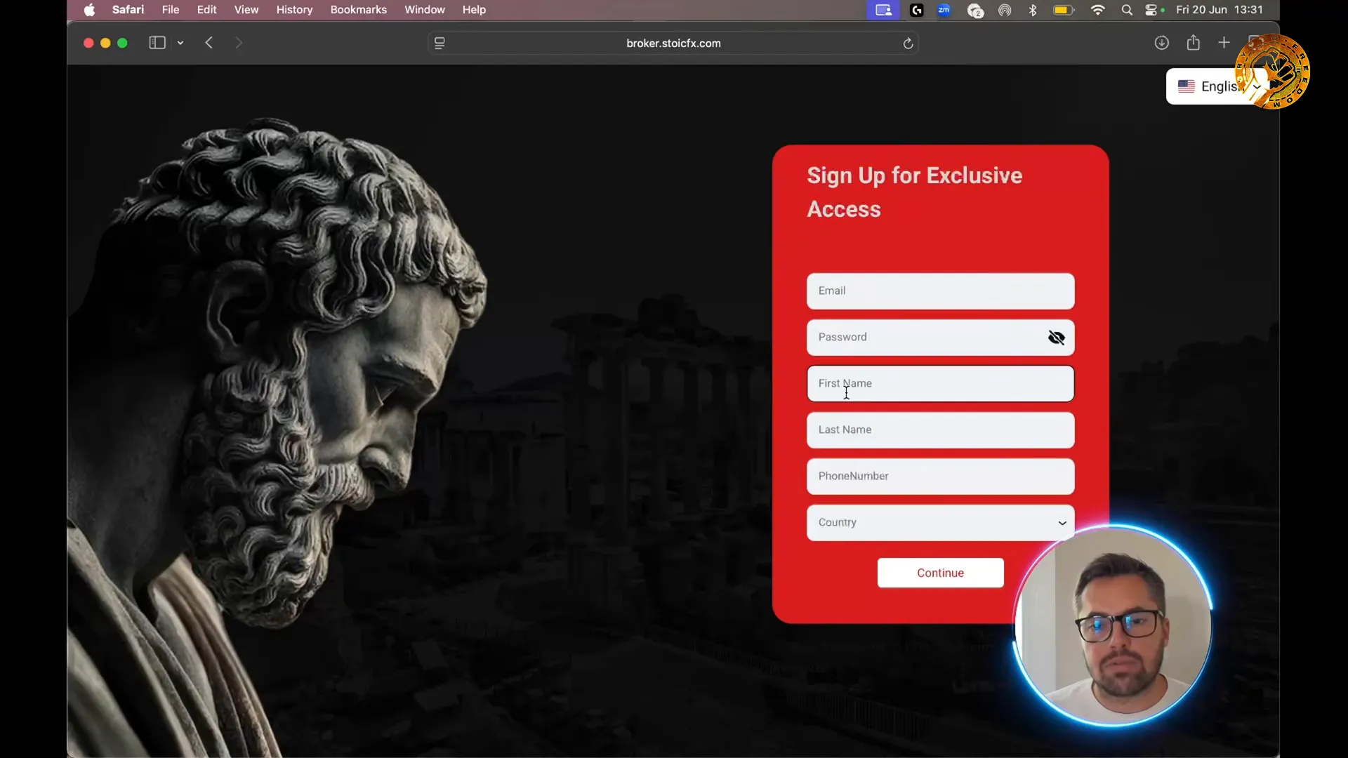 Stoic FX registration form