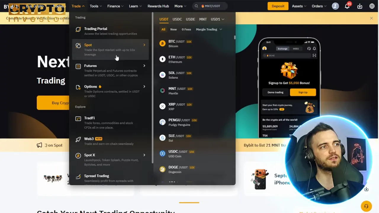 Bybit trading terminal showing futures, spot and options view