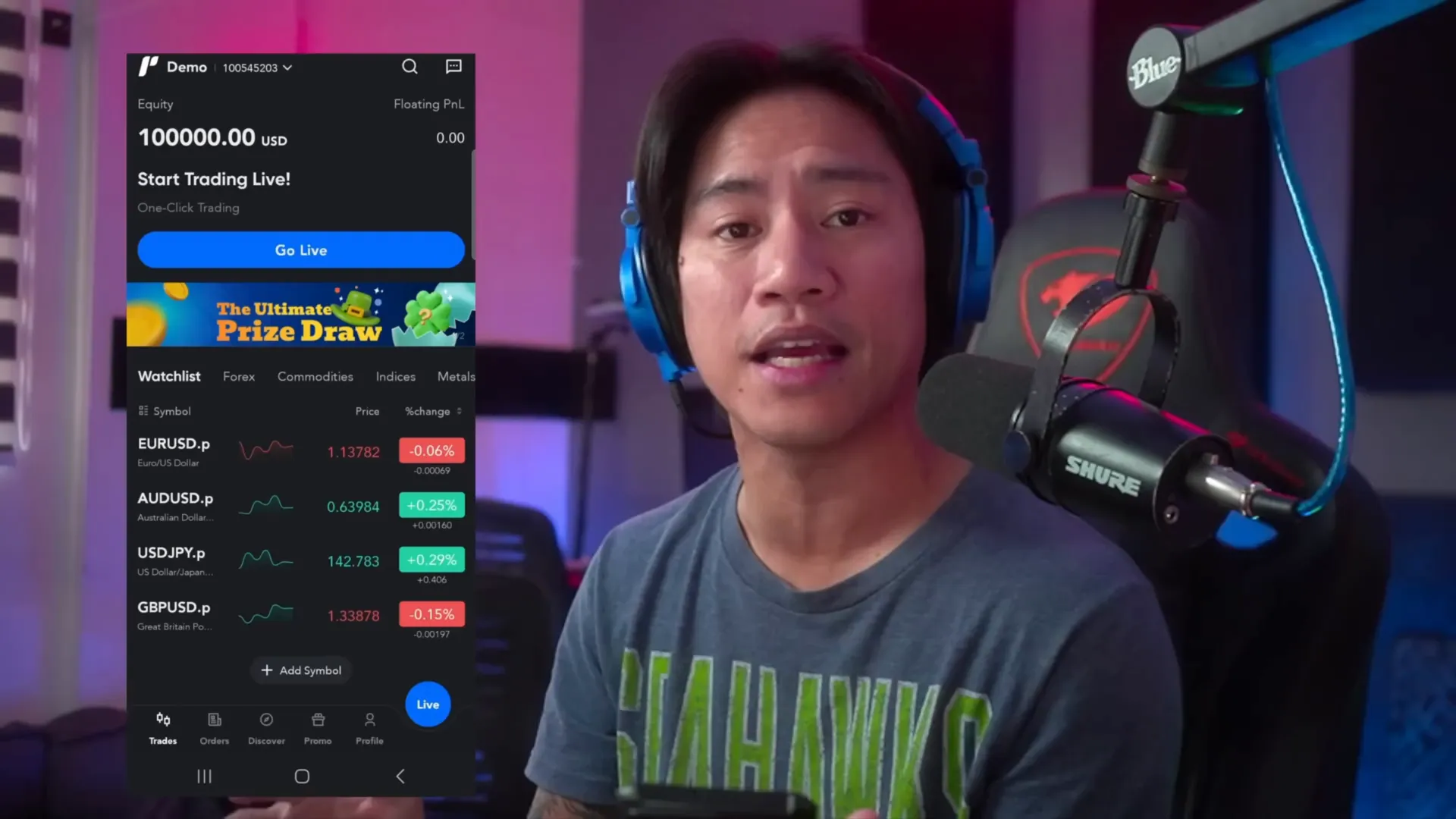 PU Prime app logged in and showing the main interface