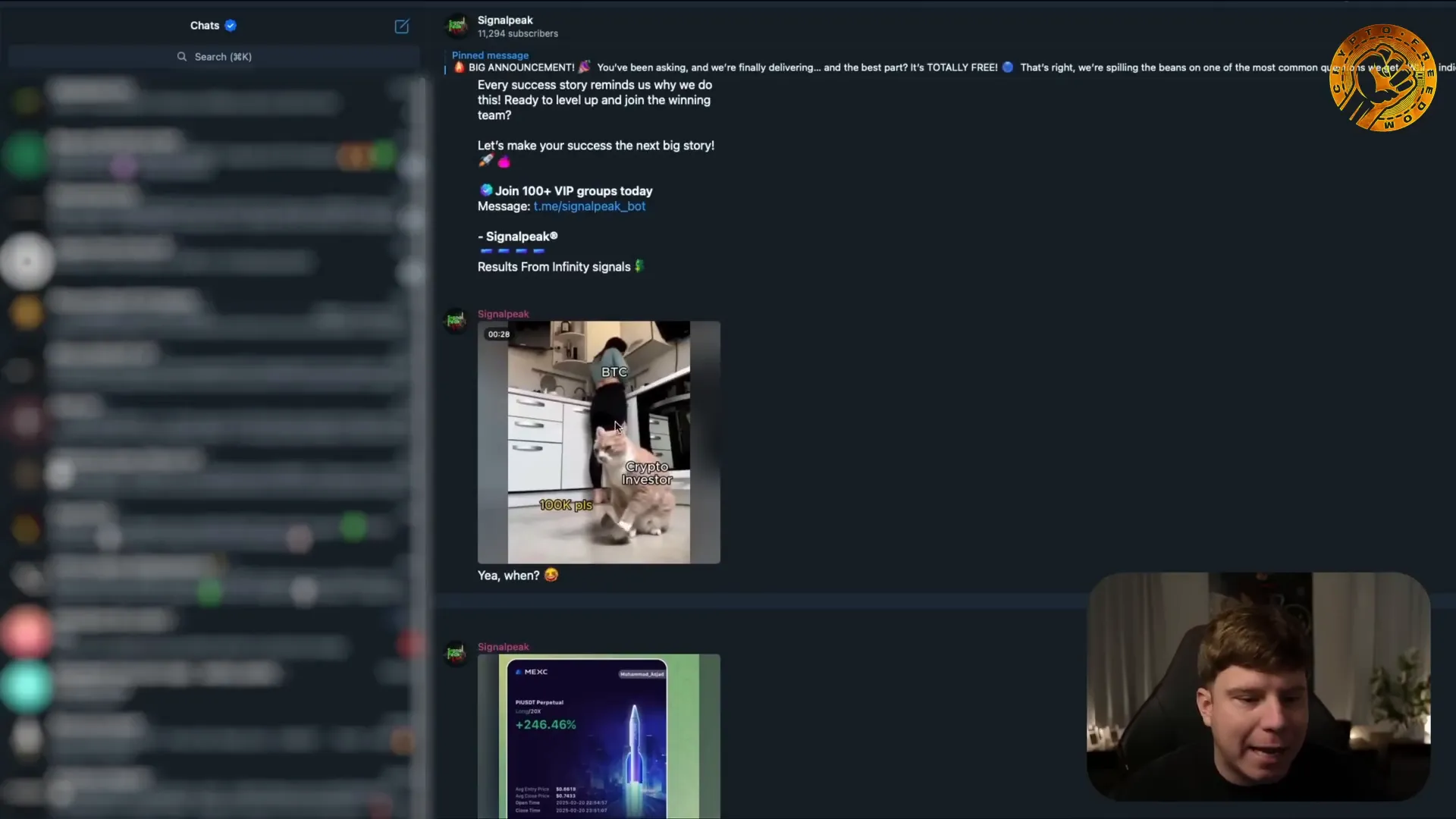 SignalPeak Telegram community with user results and discussions