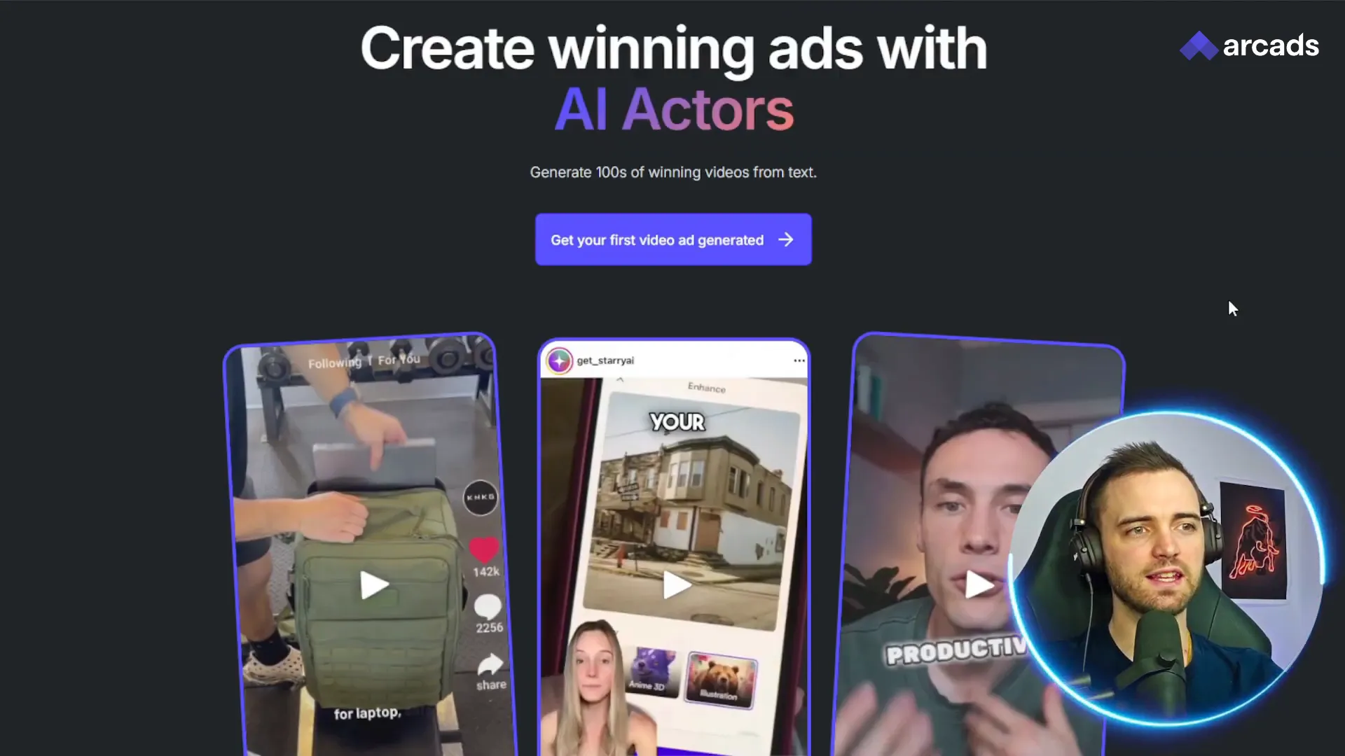 Arcads AI dashboard showing realistic AI avatars