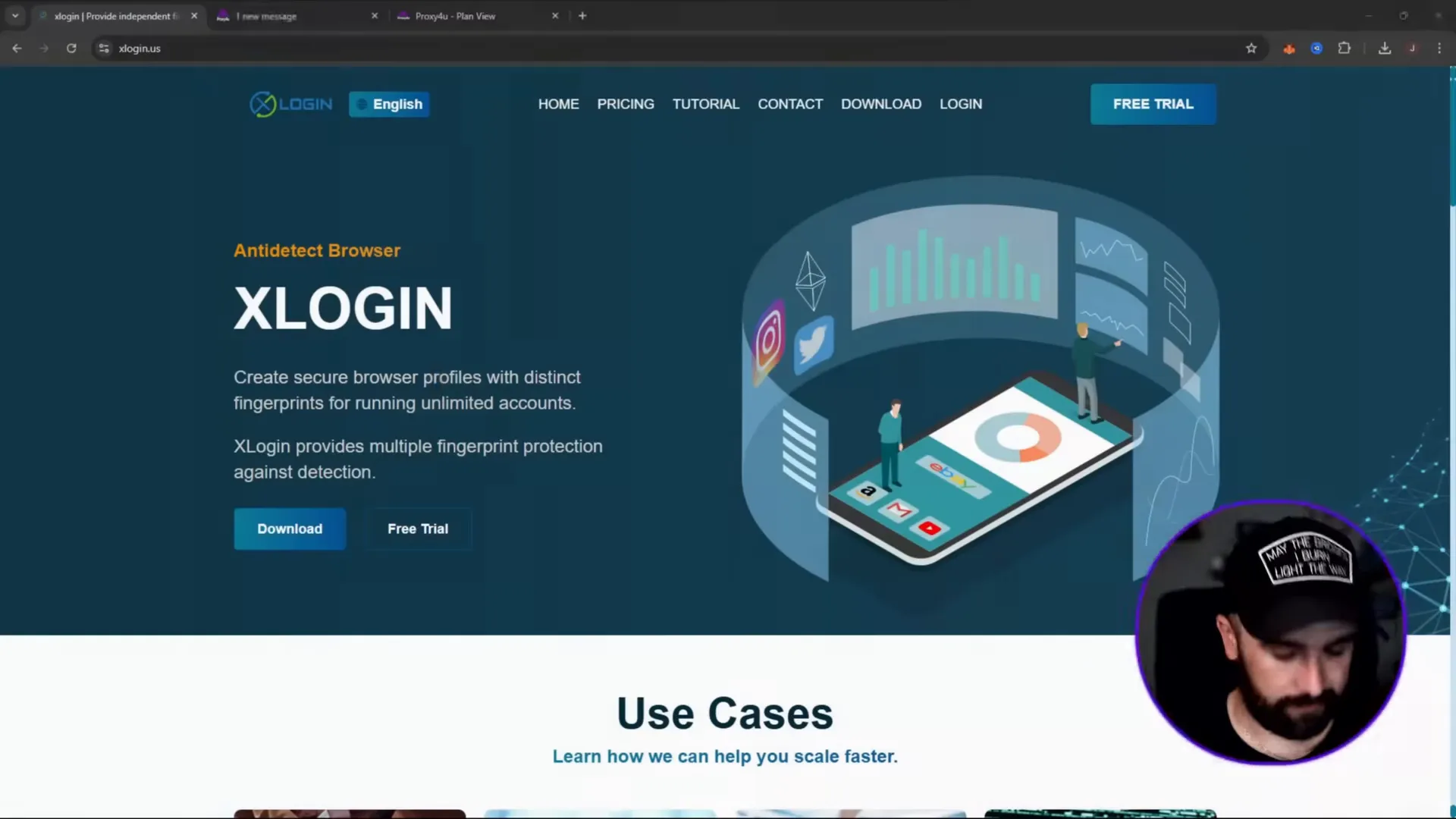 XLogin dashboard showing use cases and 3-day trial