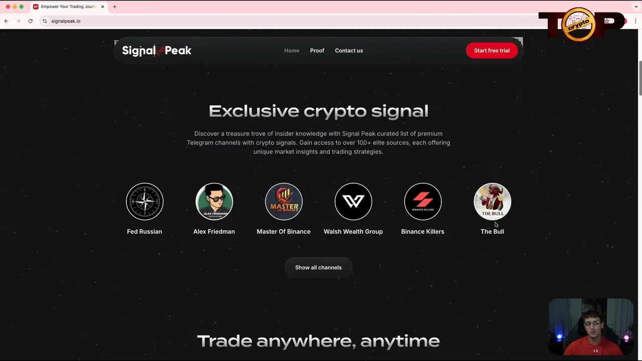 SignalPeak website showing subscribe plans and channel options