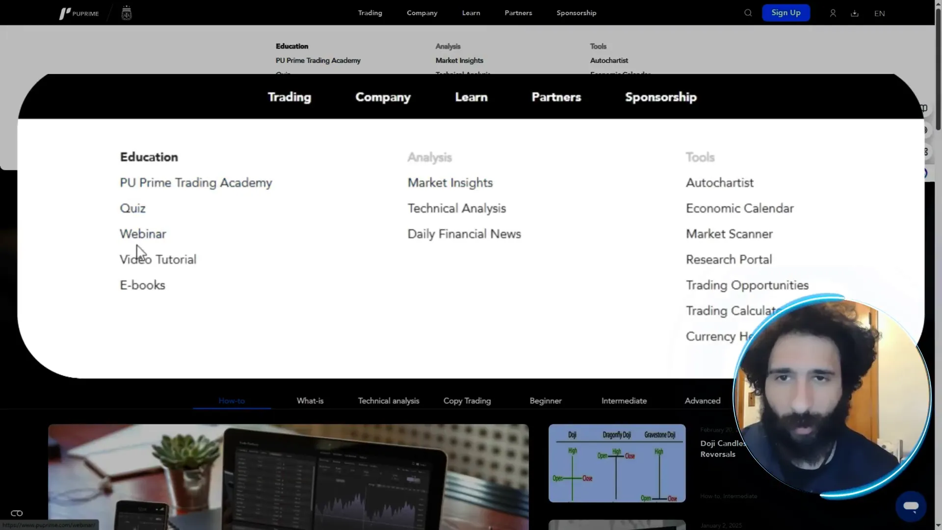 PU Prime homepage navigation to learning resources