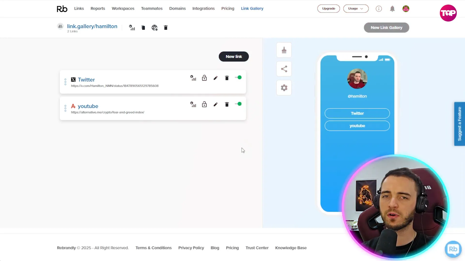 Rebrandly bio page customization
