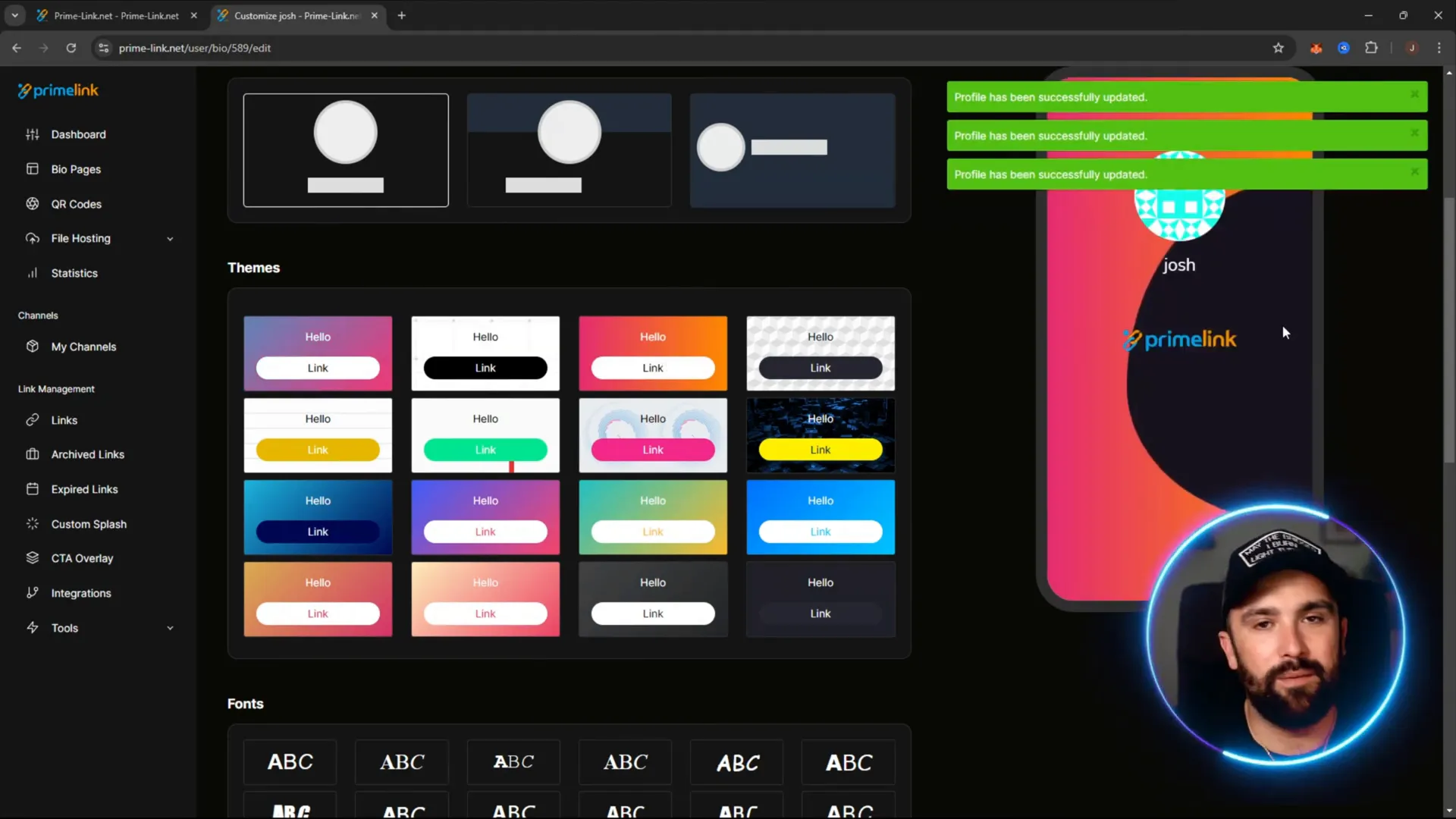 Prime Link bio page customization
