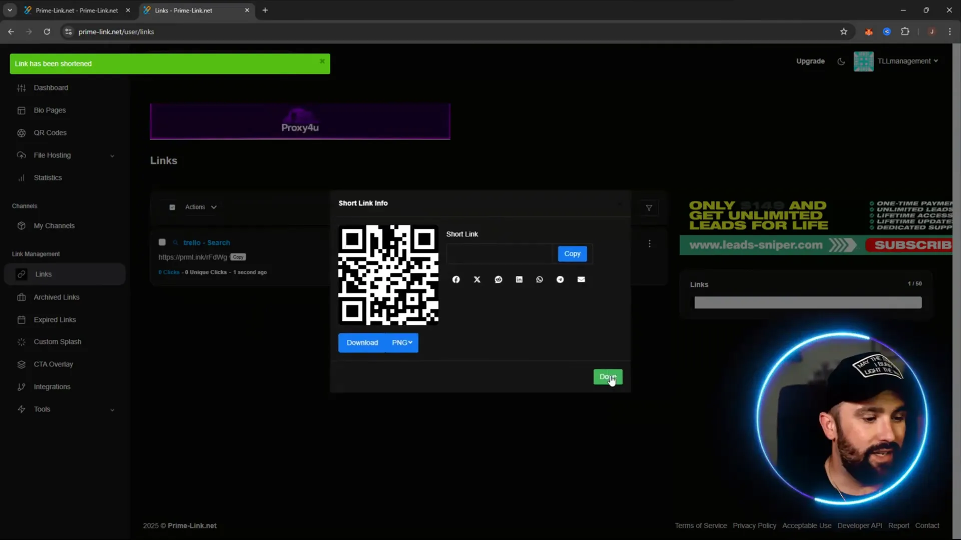 Prime Link URL shortener with QR code generation