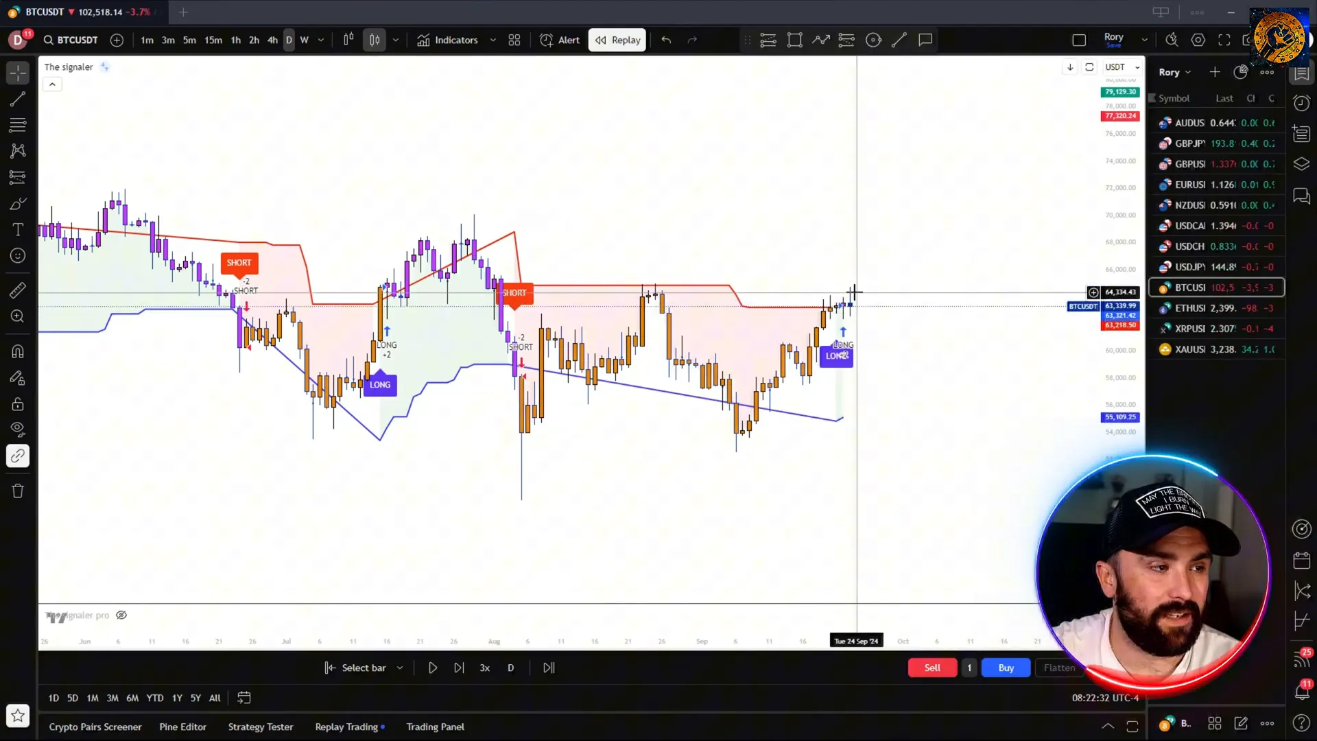 Live example of TheSignaler alert on a Bitcoin chart