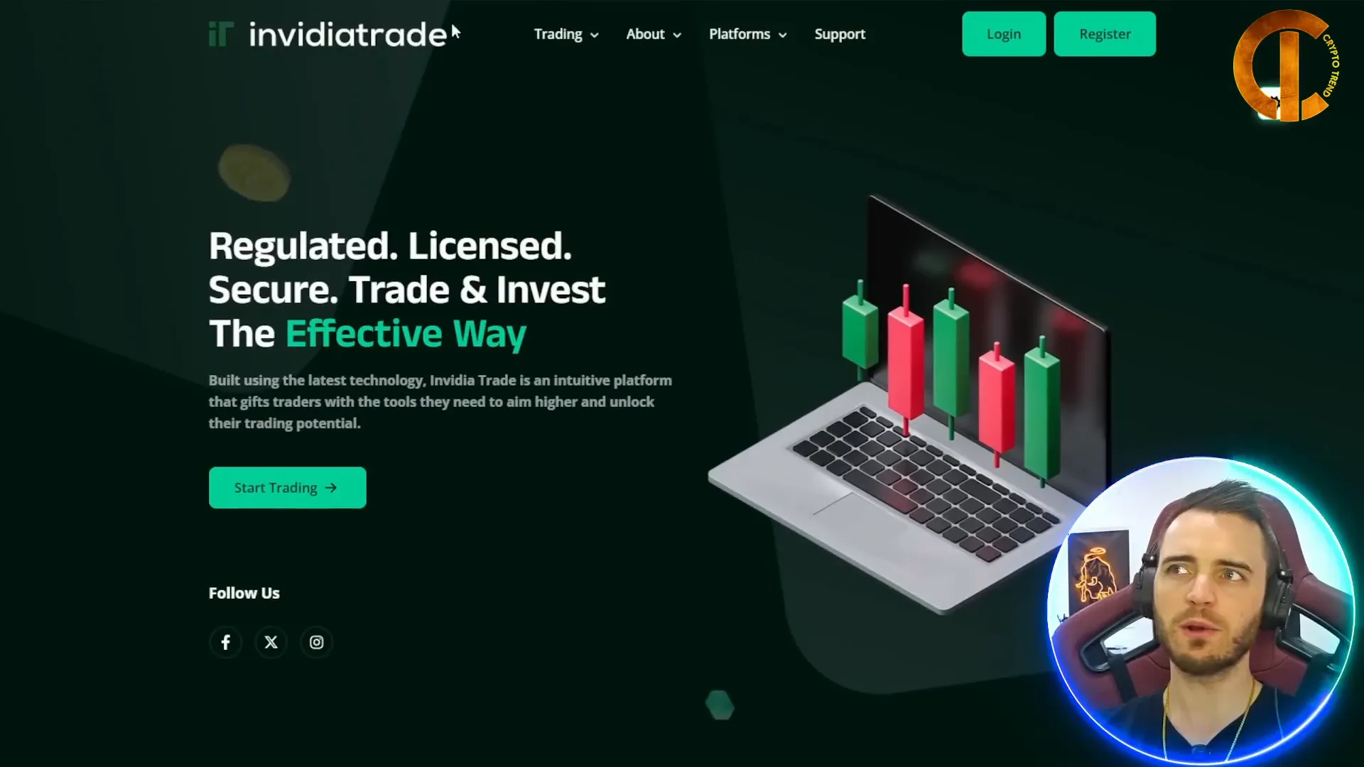 InvidiaTrade clean and user-friendly landing page