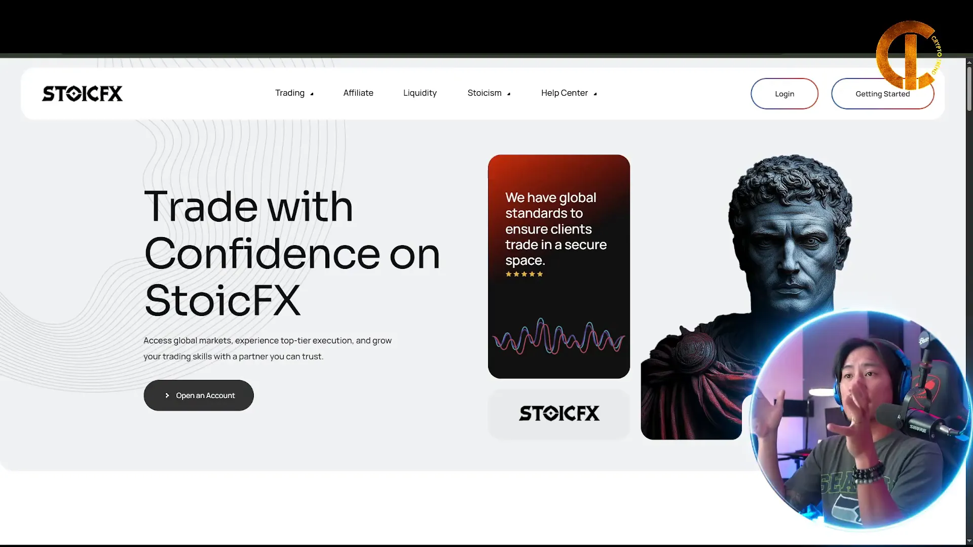Stoic FX landing page showcasing the platform's modern interface