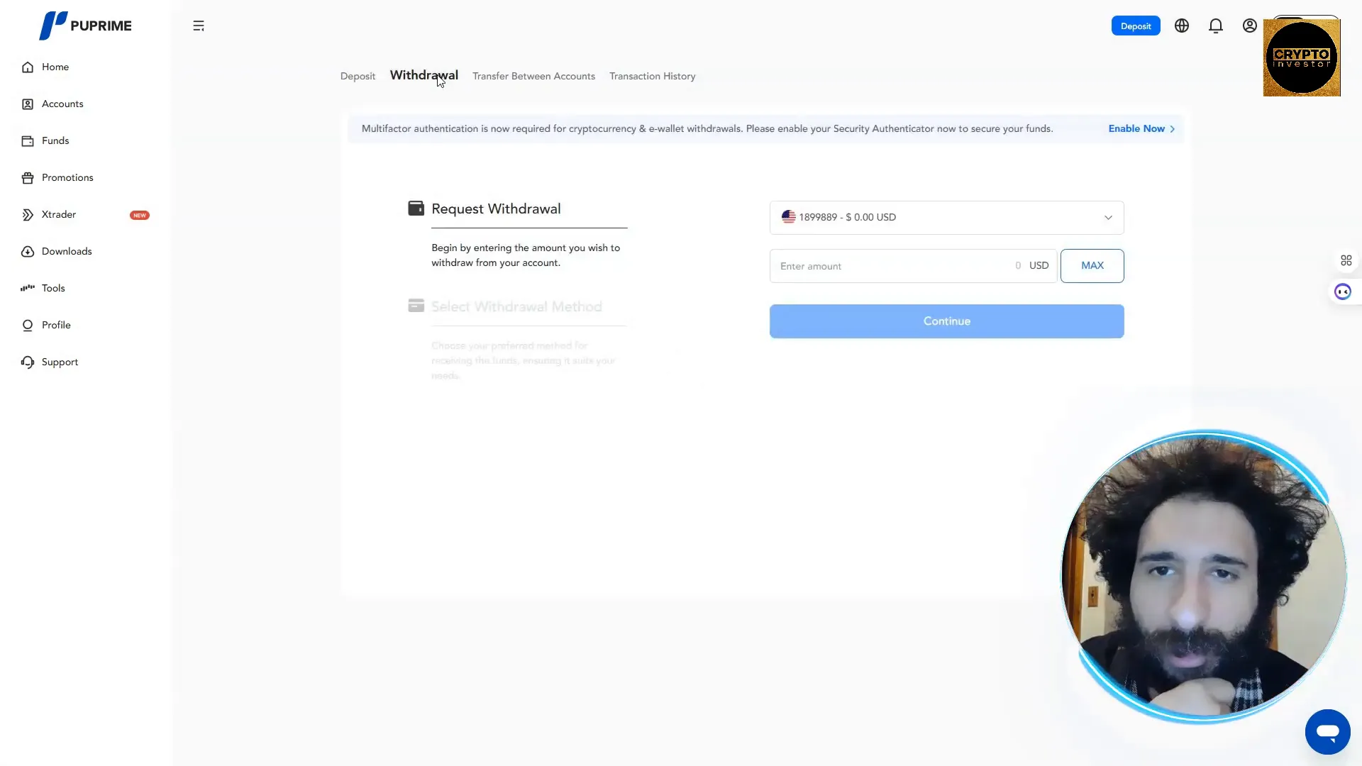 Withdrawal process on PU Prime
