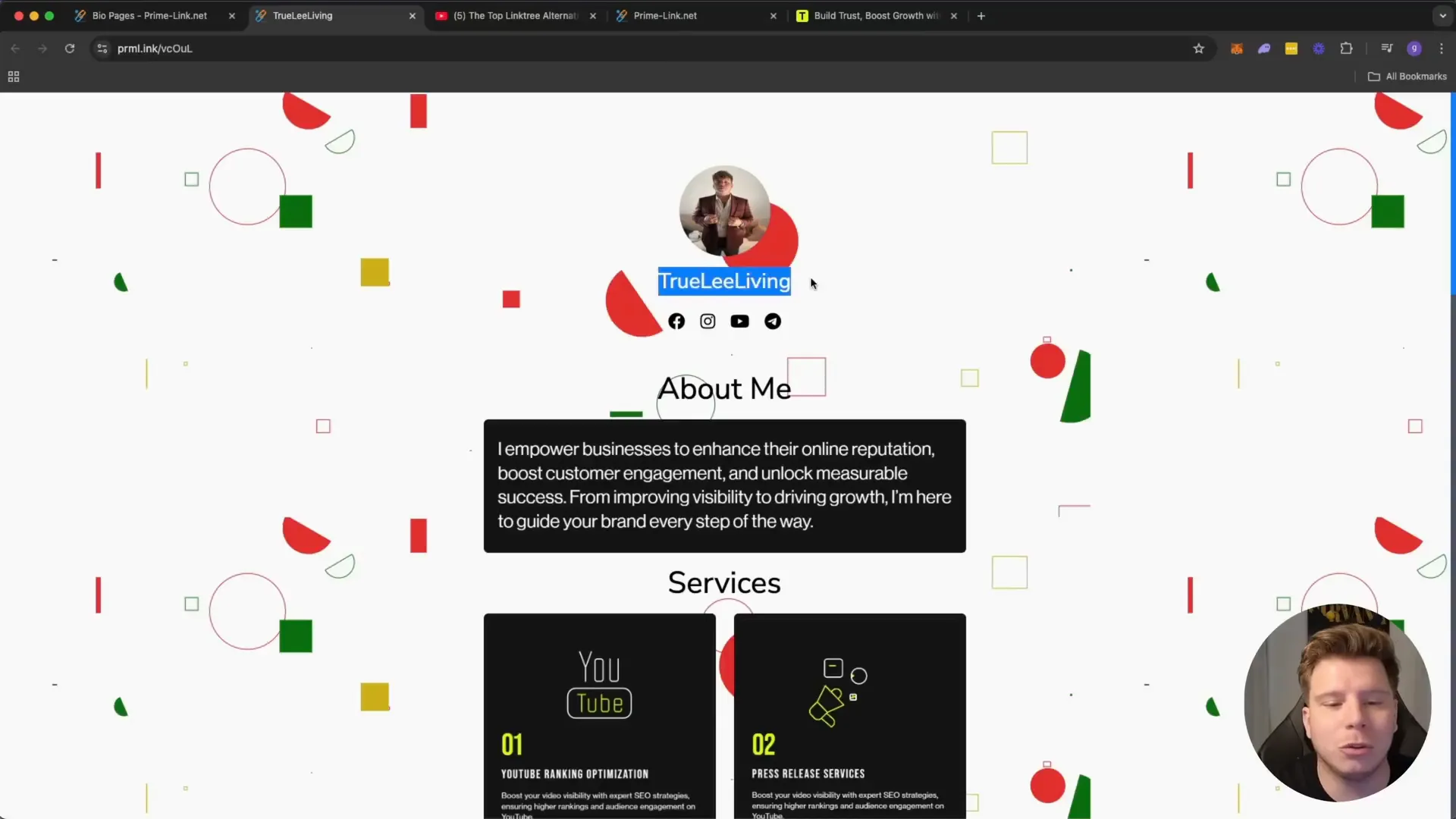 Example of a bio page for True Living