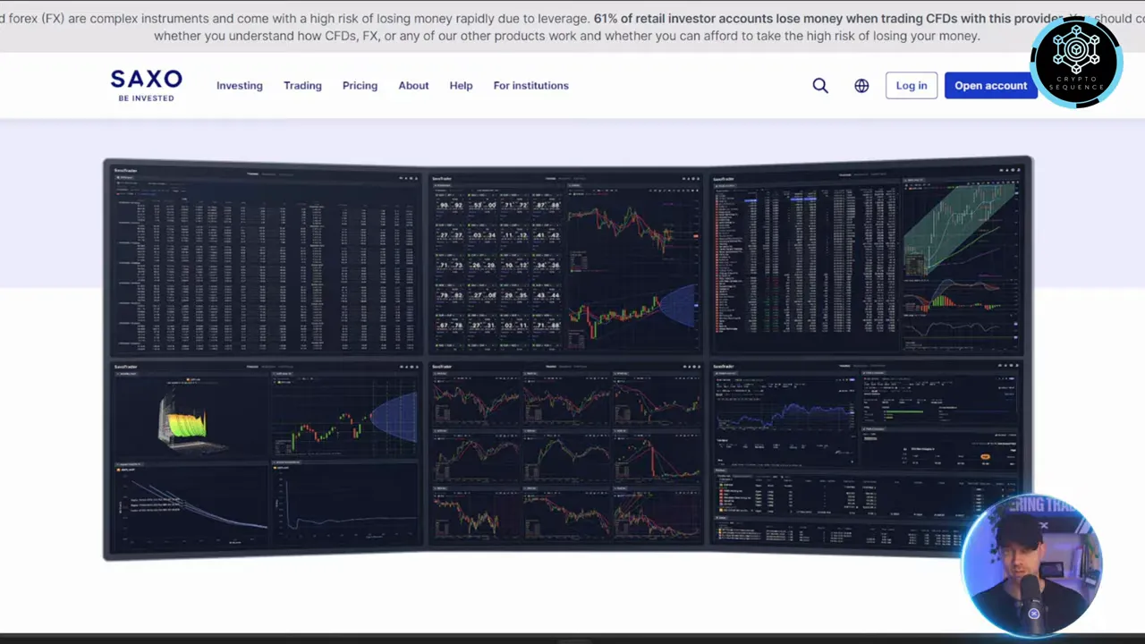 Pantalla de SaxoTrader con múltiples cuadros de cotizaciones y gráficos en alta claridad