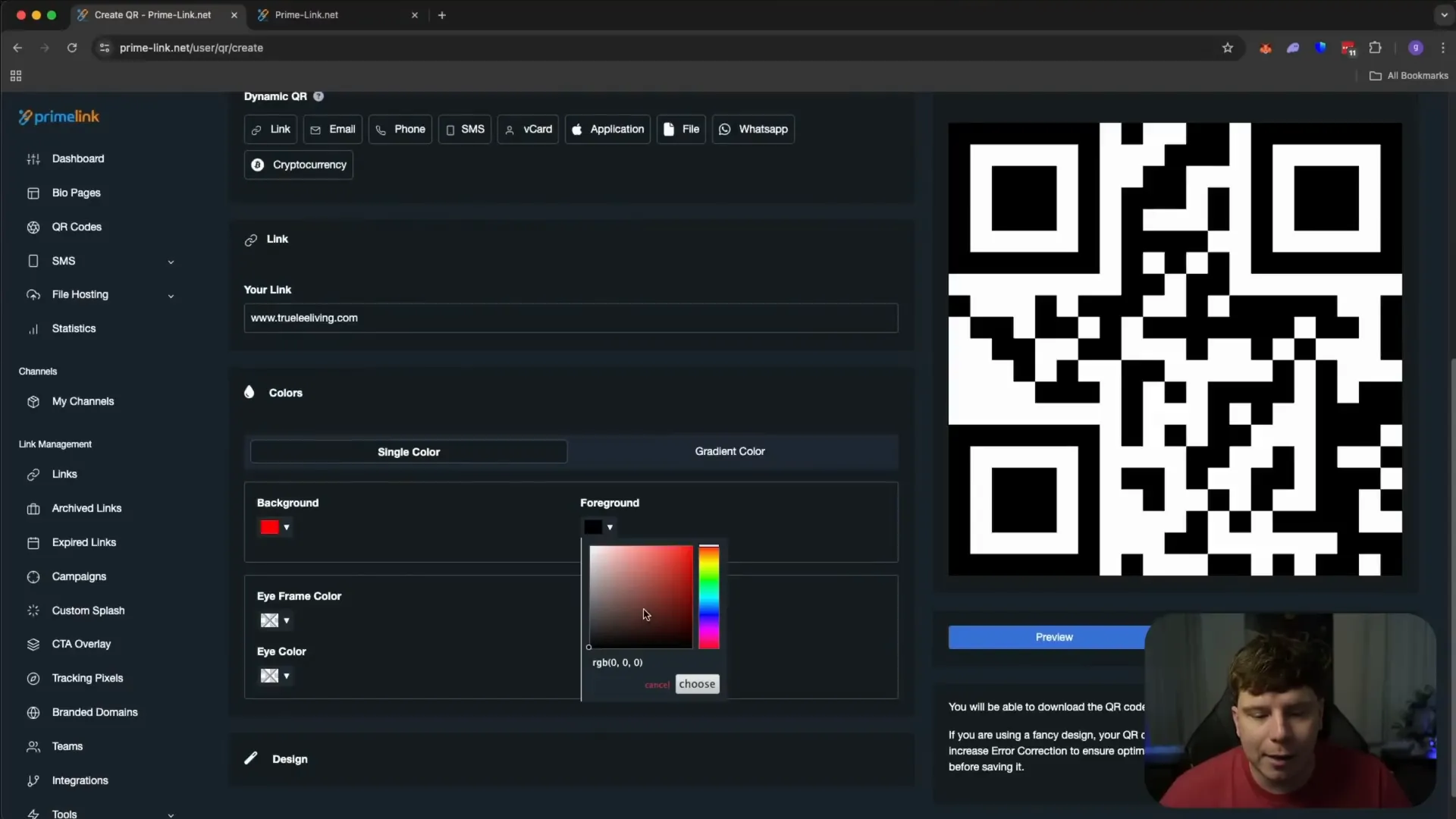 Customizing QR code colors and adding brand images on PrimeLink