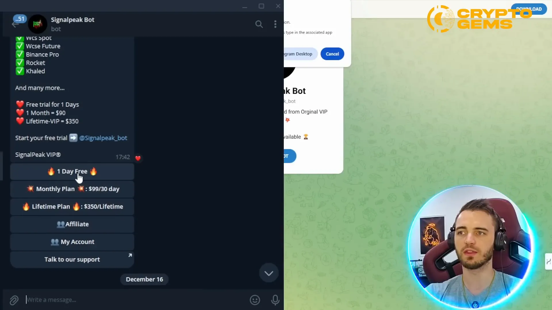 SignalPeak Telegram bot interface