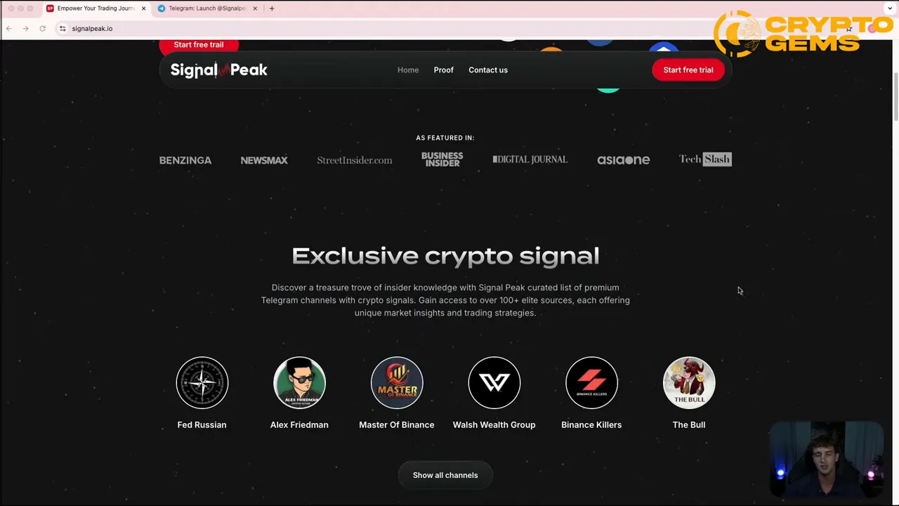 SignalPeak website showing plans and channels