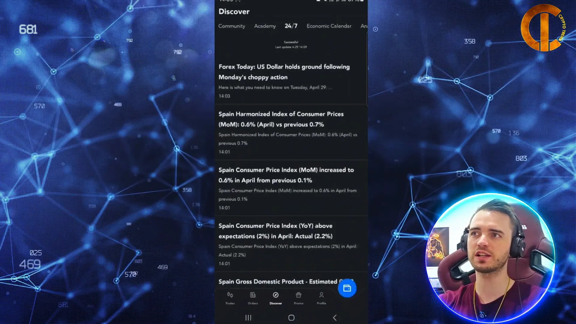PU Prime app showing economic calendar and news updates