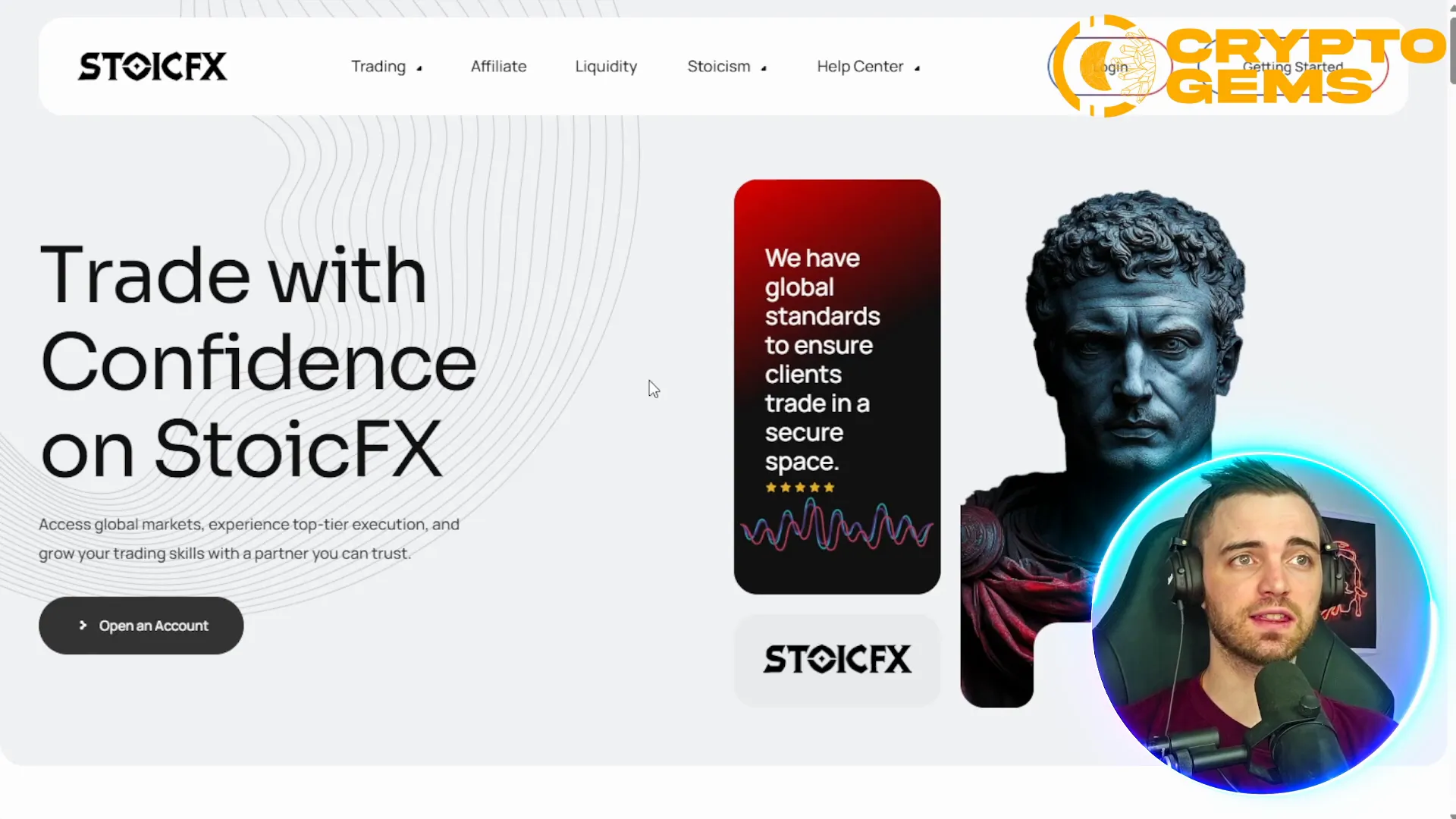 StoicFX platform homepage showing registration on Omni app