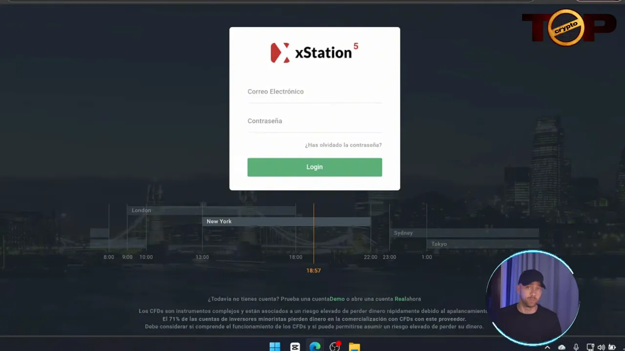 Pantalla de inicio de xStation 5 con cuadro de login centrado