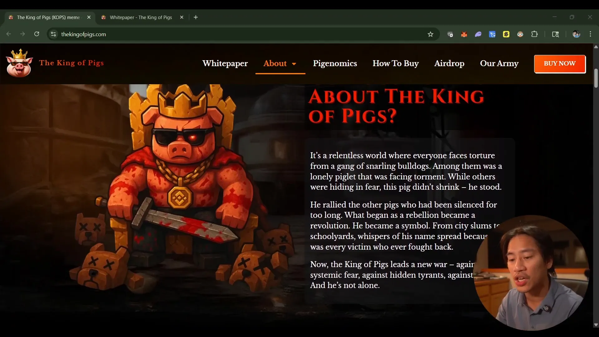 Scarred pig mascot representing strength and defiance