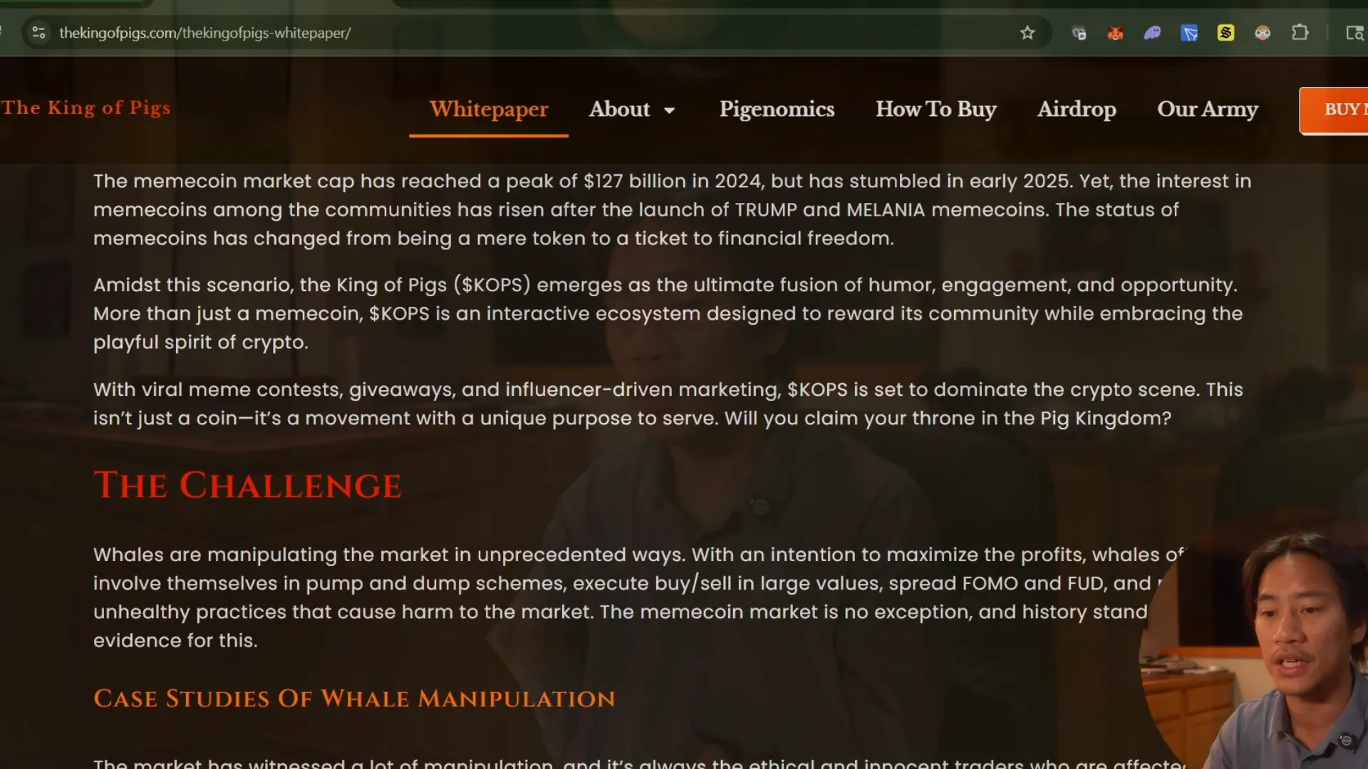 King of Pigs white paper page with detailed information