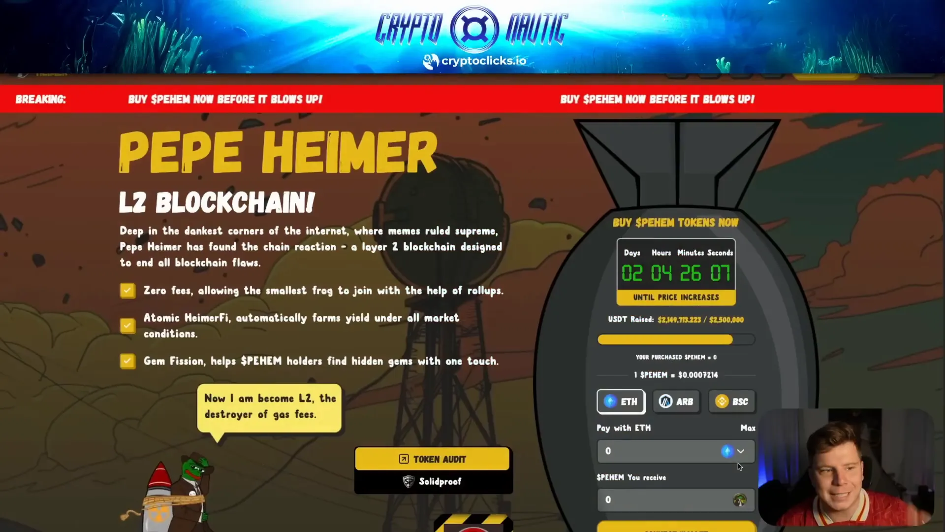 Pepe Heimer fundraising dashboard showing $2.1 million raised