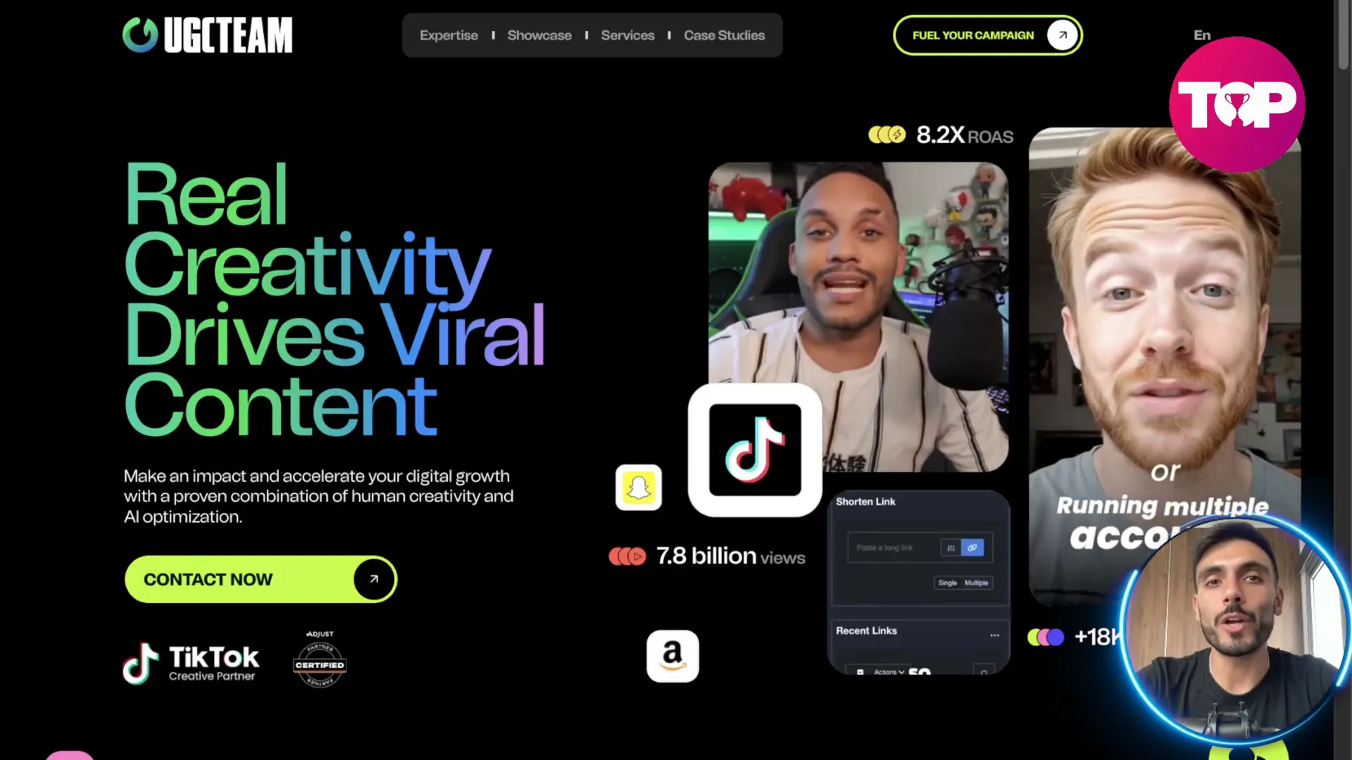 UGC team homepage with examples of AI and human actor clips