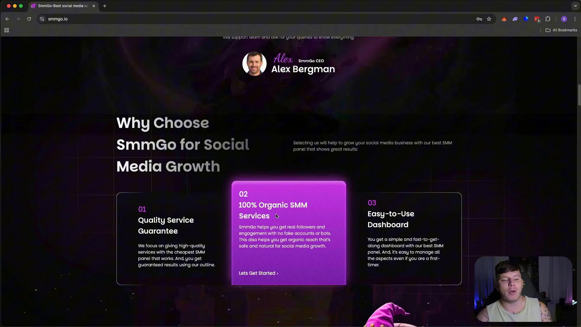 SMMGo dashboard overview showing services and account status